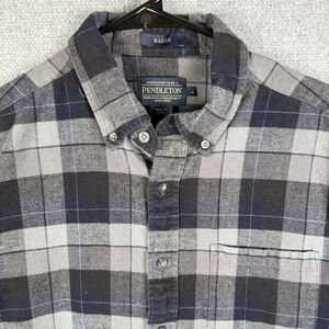 Pendleton Shirt Men's Large Mason Flannel Blue Plaid Button Down 100% Cotton